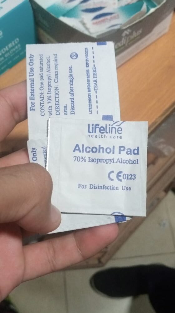 a alcohol pad for disinfecting and cleaning the minor damages